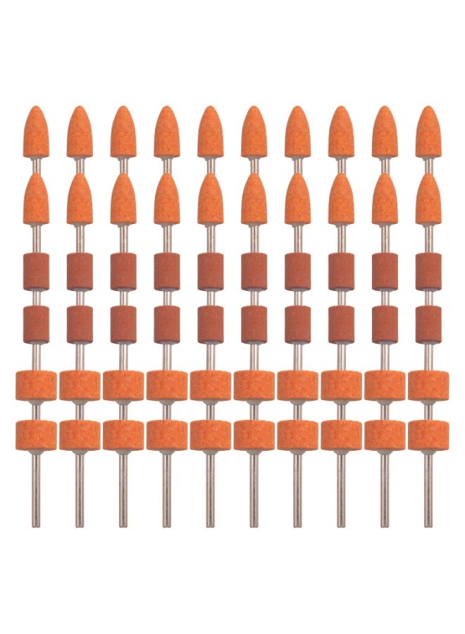 60 Pack Grinding Stone Set 1/8 Shank, Sanding Drill Bit for Rotary Tool Flap Wheel for Grinding, Polishing, Deburring Ferrous Metal, 2 Shaped and 3 Sizes(Orangage, Aluminum Oxide) - Image 1